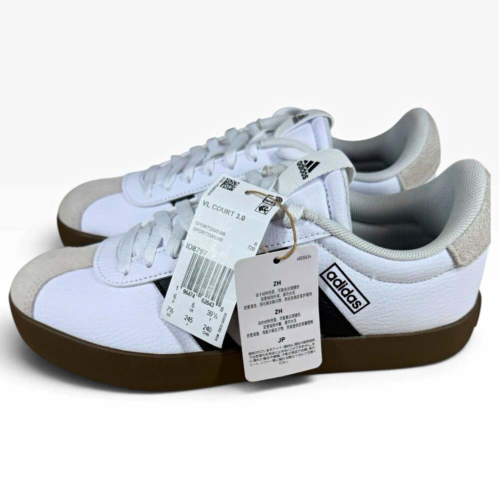 Size 7.5 - adidas VL Court 3.0 Leather White Black Gum Sneakers ID8797